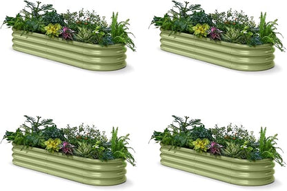 4-Pack Galvanized Raised Garden Bed 6x2x1ft - 12" Tall Metal Planter Box for Outdoor Plants, Vegetable, Herb with Durable Steel, Small Flower Bed for Balcony and Patio - Moss Green