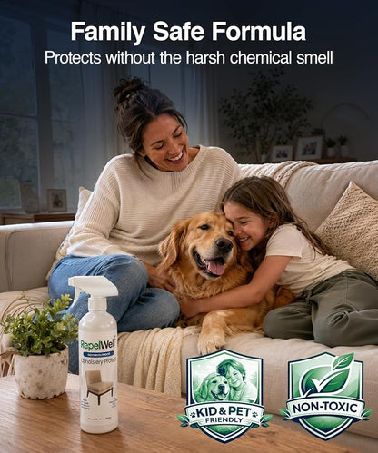 RepelWell Upholstery Protect Stain & Water Repellent Spray (12oz) Eco-Friendly, Pet-Safe Spray Keeps Your Fabric, Leather & Suede Upholstery Looking Like New