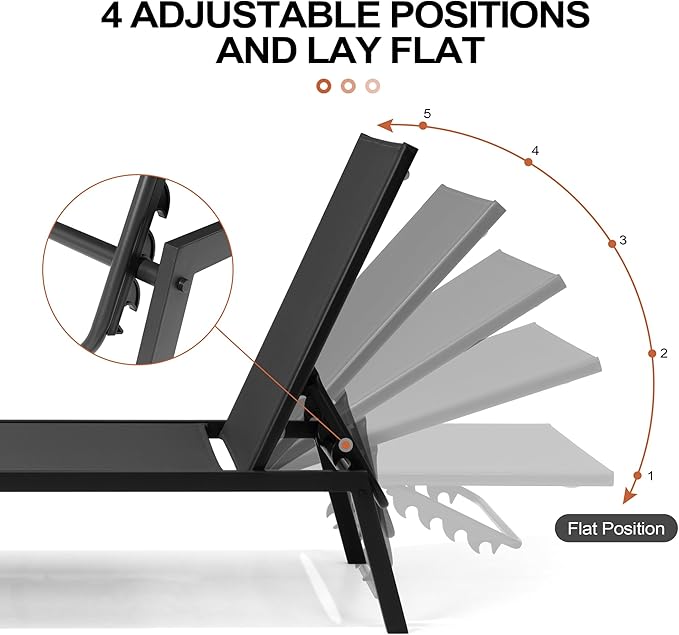 Crestlive Products Stackable Chaise Lounge Chair Outdoor Set of 2, Adjustable 5 Positions Pool Tanning Recliner,Outdoor Lounge Furniture Perfect for Patio, Beach, Yard, Pool