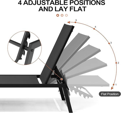 Crestlive Products Stackable Chaise Lounge Chair Outdoor Set of 2, Adjustable 5 Positions Pool Tanning Recliner,Outdoor Lounge Furniture Perfect for Patio, Beach, Yard, Pool