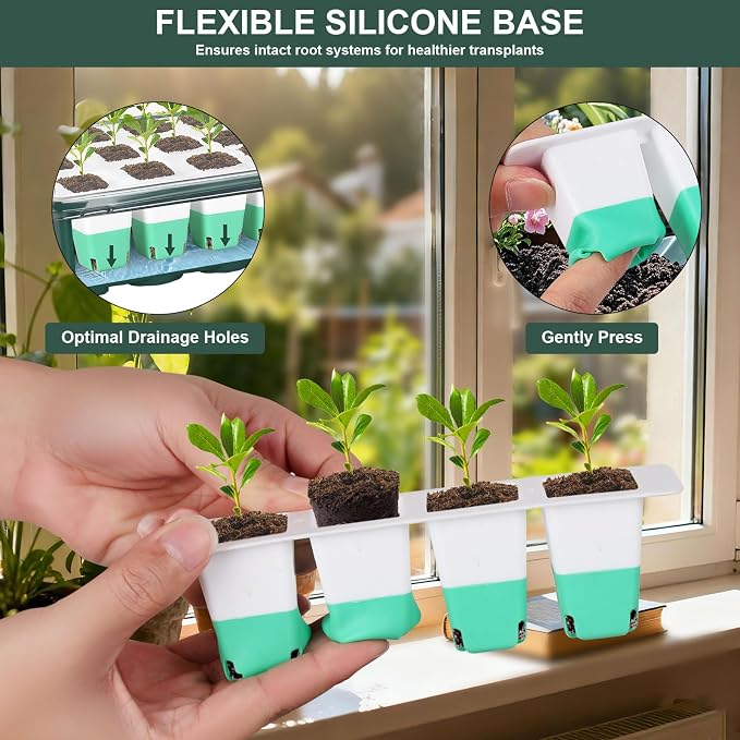 Sondiko Silicone Seed Starter Tray, 48 Cell Reusable Seed Starter Kit, Seedling Starter Trays with Humidity Dome, Mini Greenhouse Germination Kit, Perfect for Starting Vegetable, Flower & Herb Seeds