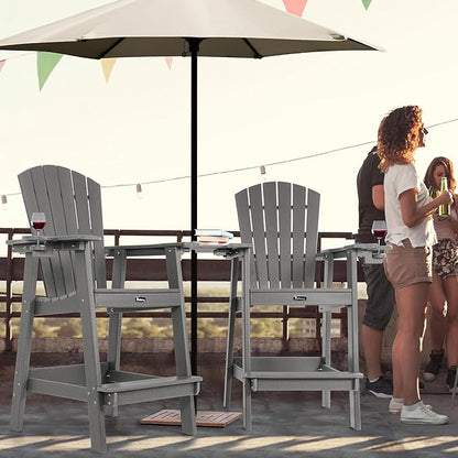 FUNBERRY Tall Adirondack Chairs Set of 2 with Removable Connecting Table, All Weather High Top Balcony Chair with Cup Holders