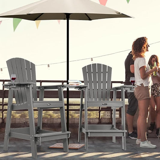 FUNBERRY Tall Adirondack Chairs Set of 2 with Removable Connecting Table, All Weather High Top Balcony Chair with Cup Holders