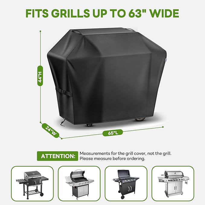 Grill Cover 65 Inch for Outdoor Gas BBQ Grill,Waterproof Fade Resistant Anti-UV Barbecue Grill Cover & Weather Protection BBQ Cover for Griddle Outdoor,Compatible with Weber Nexgrill Charbroil
