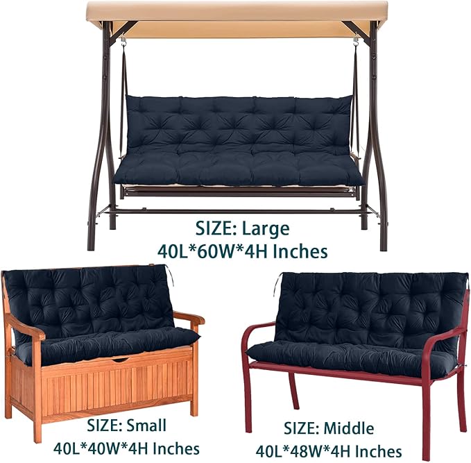 Swing Replacement Seat Cushions, 2-3 Seater Bench Cushions for Outdoor Furnitur with Backrest, Garden Recliner Seat Cushions Waterproof Sofa Pads (Dark Blue, 47x40in)