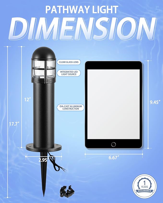 6 Pack LED Low Voltage Landscape Lights, 200LM 12V IP67 Waterproof Holiday Pathway Lighting for Patio, Sidewalk, Driveway, Cast-Aluminum, 2700K Warm White