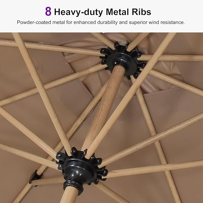 PURPLE LEAF 6.5' x 6.5' Square Patio Umbrella Market Umbrella Aluminum Outdoor Table Umbrella with Push Button Tilt & 8 Sturdy Ribs and Crank Commercial Sun Umbrella for Pool Backyard Deck, Taupe