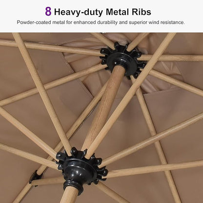 PURPLE LEAF 6.5' x 6.5' Square Patio Umbrella Market Umbrella Aluminum Outdoor Table Umbrella with Push Button Tilt & 8 Sturdy Ribs and Crank Commercial Sun Umbrella for Pool Backyard Deck, Taupe
