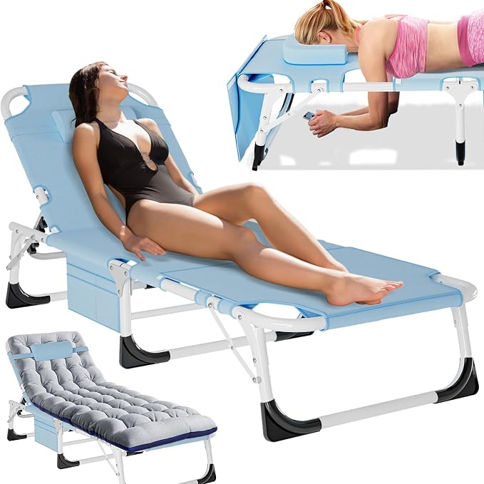 MOPHOTO Tanning Chair, Outdoor Sunbathing Lounge Chair 5-Position, Folding Chaise Lounger, Sun Tanning Lounger with Face Hole, Perfect for Pool Beach Patio