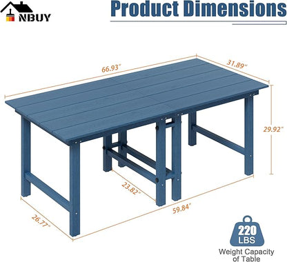 Anbuy Patio HDPE Dining Table Sets,Removable 2-in-1 Outdoor Patio Table,Dining Table for 6,Sun-Resistant and Easy to Clean, Low Maintenance for Balcony, Backyard, Lawn, Garden(Blue)