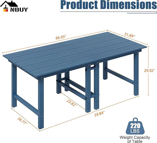 Anbuy Patio HDPE Dining Table Sets,Removable 2-in-1 Outdoor Patio Table,Dining Table for 6,Sun-Resistant and Easy to Clean, Low Maintenance for Balcony, Backyard, Lawn, Garden(Blue)