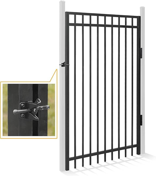 Fencer Wire Heavy Duty Flat Top Fence Gate, 6FT Height x 4FT Width Outdoor Fence Gate, Outdoor Anti-Rust Metal Steel Gate for Fencing Barrier, Decorative Garden Gate for Residential, Yard, Pool, Patio