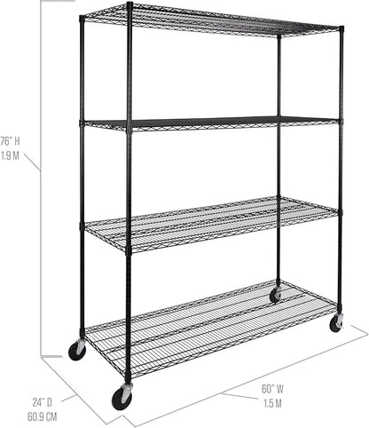 Seville Classics UltraDurable Heavy Duty NSF Solid Steel Wire Rack Storage Unit, Organizer for Garage, Warehouse, Office, Restaurant, Classroom, Kitchen, Black, 4-Tier Shelving, 60" W x 24" D