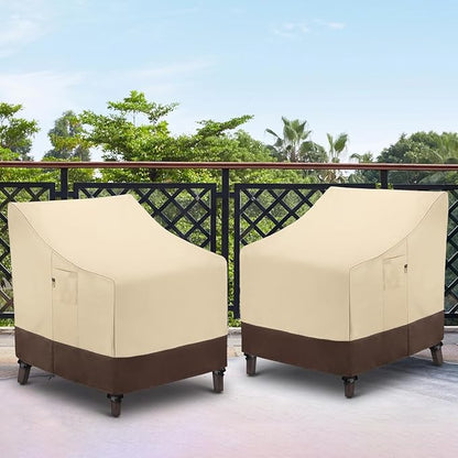 Arcedo Waterproof Patio Chair Covers, Heavy Duty Outdoor Lounge Chair Covers, Patio Furniture Covers for Lawn Swivel Rocking Chairs, All Weather Protection, 34"W x 37"D x 36"H, 2 Pack, Beige & Brown