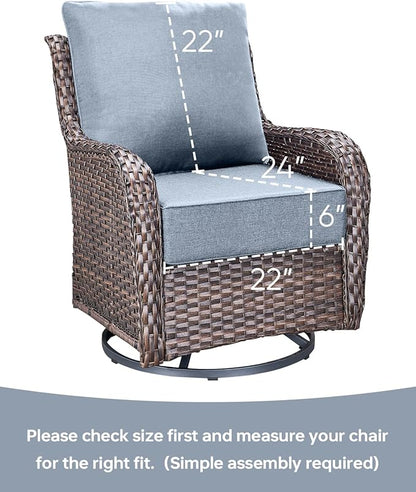 Luxury 22x24/22x25 6-Inch Outdoor Cushions - Water Resistant 1 Set Zippered Patio Chair Cushion for Wicker Dining Rocking Swivel Chairs Loveseat Couch Sectional Sofa - Baby Blue