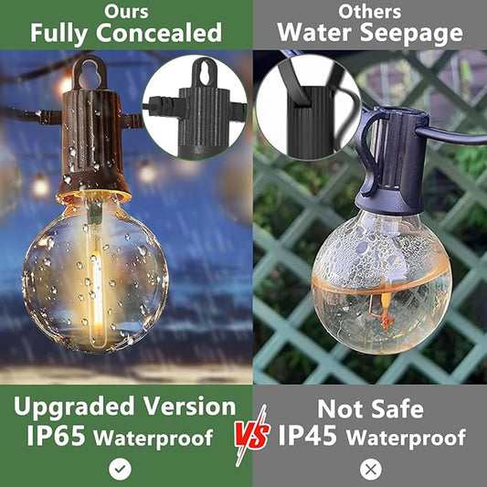 ZOTOYI Solar String Lights Outdoor Waterproof IP65 50FT with USB Port and 26 Shatterproof G40 Bulbs(2 Spare), Up to 8-12 Hours for Using, LED Solar Powered Patio Light for Outside, Patio, Porch, 2200K