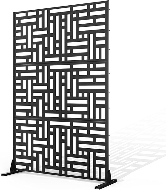 Metal Privacy Screen Outdoor Privacy Screen, Freestanding Fence Panel for Outside, 72''H×47''W, Decorative Screen Panel for Backyard/Patio/Deck