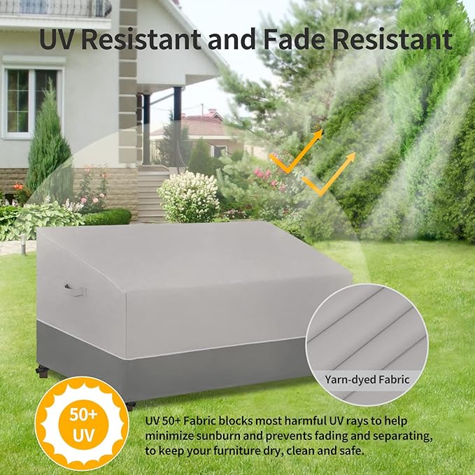 Easy-Going Patio Sofa UV Resistant Outdoor Couch Bicolor 3-Seater Bench Waterproof Furniture Cover with Reflective Hemming (58Wx35Dx31H inch, Gray/Dark Gray)