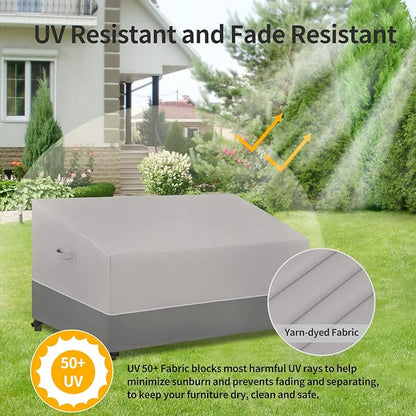 Easy-Going Patio Sofa UV Resistant Outdoor Couch Bicolor 3-Seater Bench Waterproof Furniture Cover with Reflective Hemming (58Wx35Dx31H inch, Gray/Dark Gray)