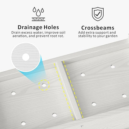 HDPE Raised Planter Box Outdoor,Rot-Resistant and Non-Cracking,Raised Beds for Gardening 29.5 * 14.4 * 9.8 in for Yard,Lawn,Outdoor Planter Boxes Rectangle with Drainage Holes White