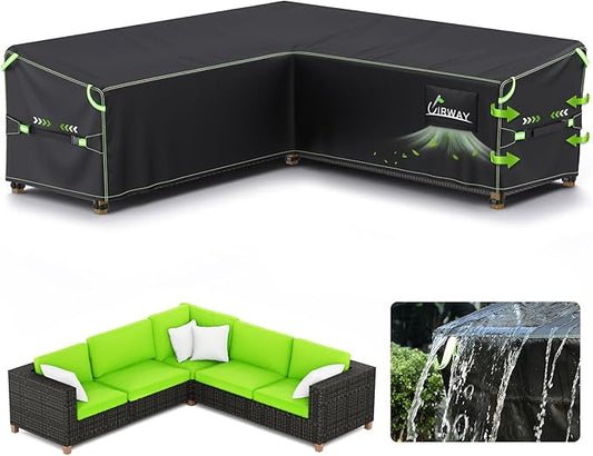 UIRWAY V-Shape Outdoor Sectional Sofa Cover Waterproof with Air Vent, 90" L/90" L x 33.5" D x 31" H, Heavy Duty Patio Furniture Covers, Outdoor Couch Cover with Reflective Strips