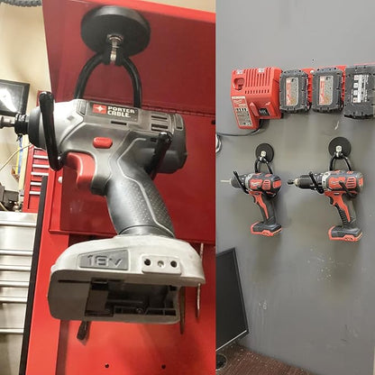 4 Pack Strong Garage Magnetic Hooks, Power Tool Organizer Rack, Heavy Duty Storage Utility Magnet Hooks for Power Drill,Garden Tools, Hose,Pegboard,Garage, Workshop for Indoor & Outdoor Hanging