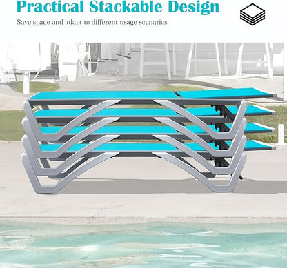 Domi Outdoor Lounge Chair, Aluminum Patio Chaise Lounge with 5 Position Adjustable Backrest and Wheels, All Weather Reclining Chair with Side Table for Patio, Yard,Balcony,Poolside (Lake Blue)