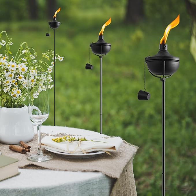 ZSZMFH 4 Pack Home Garden Torch, Large Capacity 23.5oz Outdoor Metal Torch Garden Décor,55-Inch Upgraded Citronella Torches with 3-Prong Grounded Stake, Table Top Torches for Party Patio Pathway