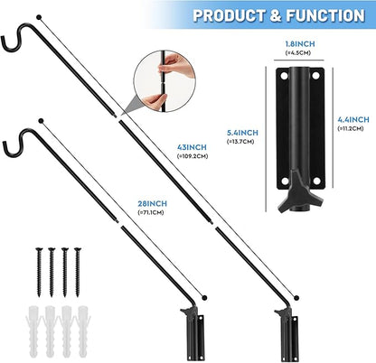 ERYTLLY Extended Reach Deck Hook Wall Pole Wall Mounted, Extensible and Adjustable 28 inch to 43 inch Bracket for Hanging Bird Feeder,Plants,Wind Chimes,Lanterns