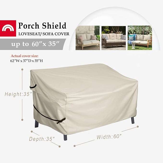 Porch Shield Waterproof Outdoor Furniture Sofa Cover – Patio 2 Seater Loveseat Cover 60W x 35D x 35H inch, Beige