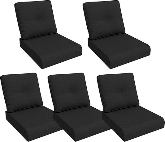 Outdoor Chair Cushions Set for Patio Furniture, 22x25/22x24 Inch, Waterproof & Fade Resistant Patio Chair Cushions, Thick Patio Furniture Cushion for Chair, Sofa, and Couch (Black, 5 Set)