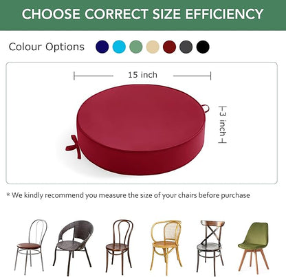 Summsun Outdoor Bistro Chair Cushions Set of 2, 15" D x 3" H Round Chair Cushions Waterproof and Fade Resistant Chair Cushion Pads with Non-Slip Ties and Removable Covers for Garden, Burgundy