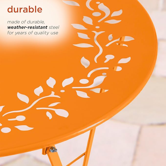 Alpine Corporation Indoor/Outdoor 3-Piece Bistro Set Folding Table and Chairs Patio Seating, Orange