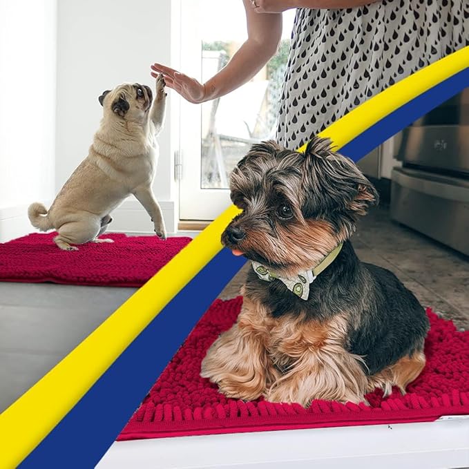 Muddy Mat® | Super Water Absorbent Door Mat Indoor, Microfiber Quick Dry Chenille Entryway Rug, Slip Resistant Front Door Mat, Indoor Mats for Entryway, Machine Washable Pet Rug, Maroon 24" x 40"