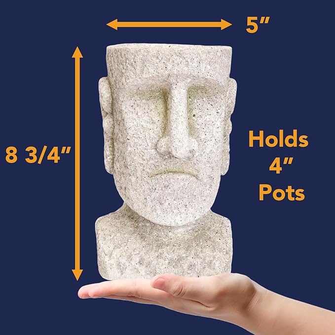 Bits and Pieces - Easter Island Head Statue Planter - Large Garden Decorations - Polyresin Sculpture - Indoor/Outdoor Moai Statue Planter - Moai Head Urn for Plants - 8.75" Tall