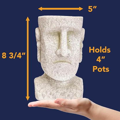 Bits and Pieces - Easter Island Head Statue Planter - Large Garden Decorations - Polyresin Sculpture - Indoor/Outdoor Moai Statue Planter - Moai Head Urn for Plants - 8.75" Tall