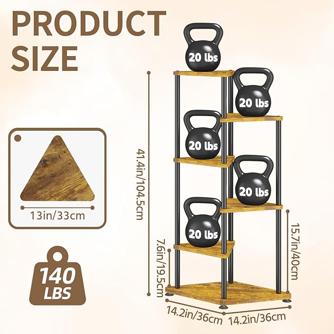 LASZOLA 5 Tier Tall Wood Plant Stand Indoor, Heavy Duty Corner Plant Rack for Large Planters, Multi Level Vertical Metal Flower Holder Display Shelf for Living Room Patio Balcony Garden, Rustic Brown