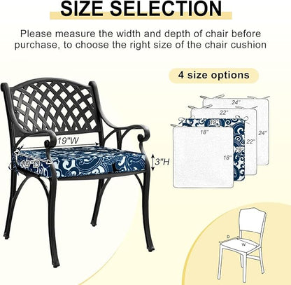 downluxe Outdoor Chair Cushions Set of 4, Waterproof 19" x 19" x 3" Patio Chair Cushion with Non-Slip Ties & Handle, Square Outdoor Cushion for Patio Furniture with Removable Cover, Blue Carp