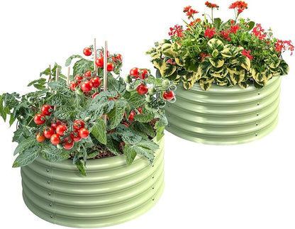 Olle Twin Round Metal Raised Garden Beds Outdoor for Vegetables, 17" Tall Galvanized Raised Garden Bed Raised Planter Box, Backyard Garden Box Patio Planter Raised Beds, Sage Green 24" X 17"