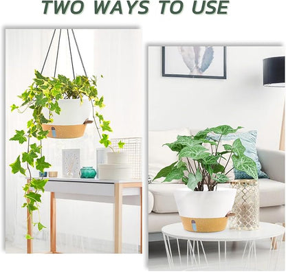 ZMTECH 2 Pack 12 Inch Hanging Planters for Indoor Plants, Large White Self Watering Hanging Planter with Visible Water Level & Removable Tray, Decorative Flower Pots for Outdoor Garden