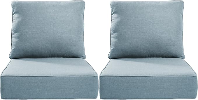 Outdoor Chair Cushions, 6 Inch Thick Patio Seat & Back Cushions Set with Removable Cover, Waterproof Patio Cushions for Outdoor Furniture, 22 x 24 Inch, Baby Blue 2-Set
