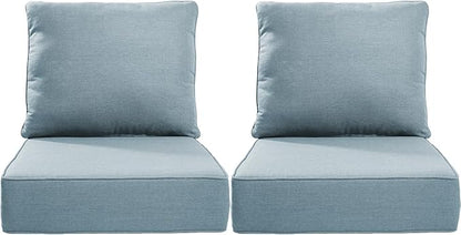 Outdoor Chair Cushions, 6 Inch Thick Patio Seat & Back Cushions Set with Removable Cover, Waterproof Patio Cushions for Outdoor Furniture, 22 x 24 Inch, Baby Blue 2-Set