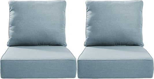 Outdoor Chair Cushions, 6 Inch Thick Patio Seat & Back Cushions Set with Removable Cover, Waterproof Patio Cushions for Outdoor Furniture, 22 x 24 Inch, Baby Blue 2-Set