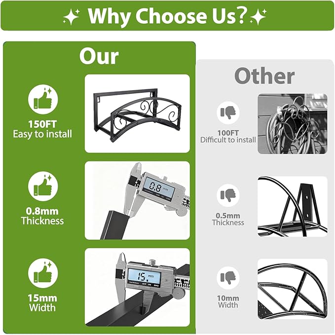 BOLITE Garden Hose Holder Wall Mount, Heavy Duty Metal Water Hose Holder for Outside, Hose Storage Holds 150FT Water Pipe for Yard, Lawn, Garden, Farm, Gifts for Women Men
