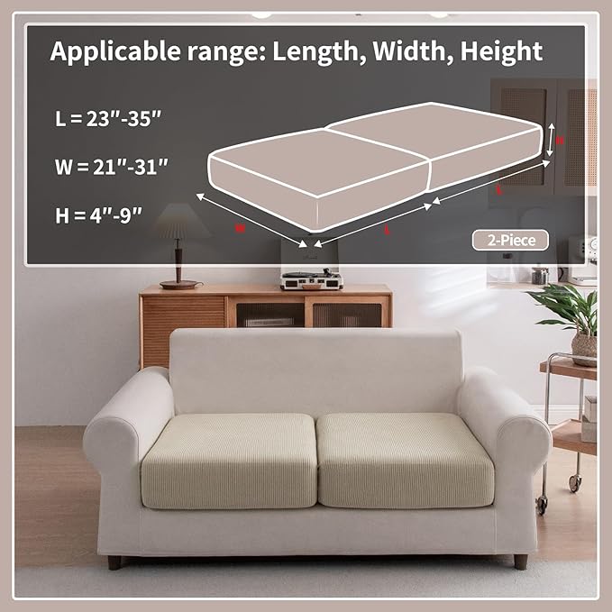 OHSIO Sectional Couch Covers, Wear Resistant Stretch Sofa Covers Washable Soft Couch Cushion Covers Anti Slip Furniture Protector Sofa Slipcovers for Pets (2 Pieces 2 Seaters Cover, Light Brown)