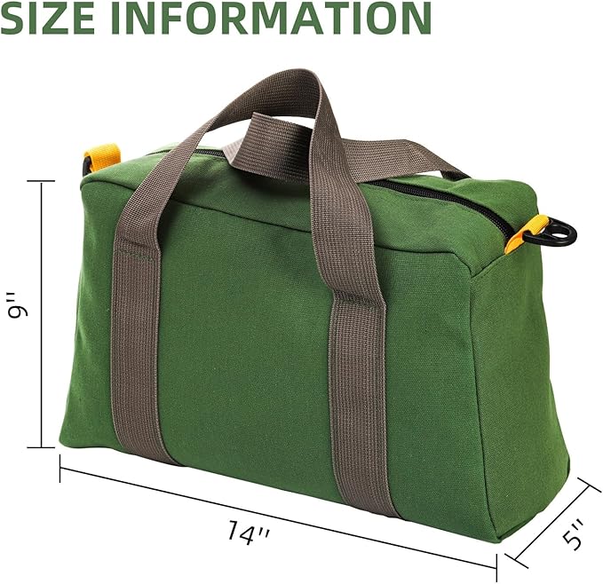 WRINGKIT 2 Pack Wide Mouth Tool Bags, 14" Heavy Duty Canvas Tool Storage Bag, Large Capacity Zipper Utility Tools Tote Organizer Pouch for Electricians, Carpenter, Mechanic