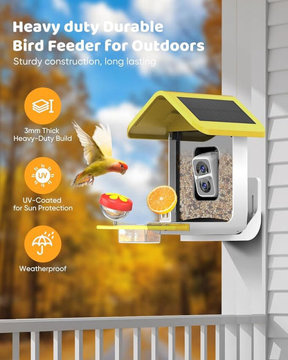 Bird Feeder with Camera Solar Powered: Smart Camera Bird Feeder 2K Live Feed Cam for Outdoor Backyard - Ai Identify Auto Capture Videos, Unique Outdoor Gifts for Mom Dad Birdlover