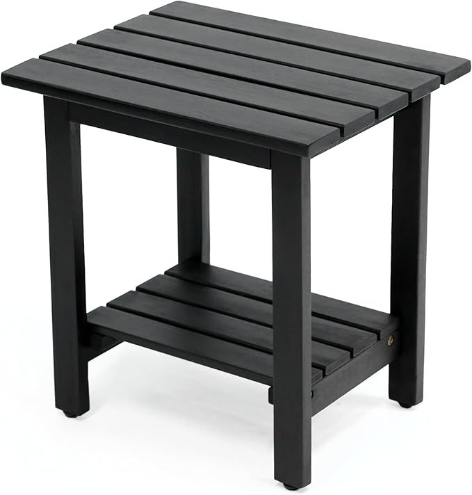 JONATHAN Y END6001B Kellie 16.1" Cottage Classic Slatted Solid Acacia Wood Indoor/Outdoor Side Table with Shelf for Patio, Garden, Bathroom, Living Room, Black
