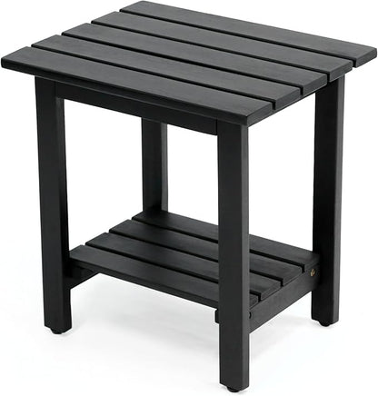 JONATHAN Y END6001B Kellie 16.1" Cottage Classic Slatted Solid Acacia Wood Indoor/Outdoor Side Table with Shelf for Patio, Garden, Bathroom, Living Room, Black