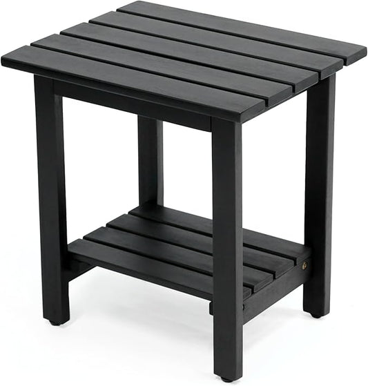 JONATHAN Y END6001B Kellie 16.1" Cottage Classic Slatted Solid Acacia Wood Indoor/Outdoor Side Table with Shelf for Patio, Garden, Bathroom, Living Room, Black